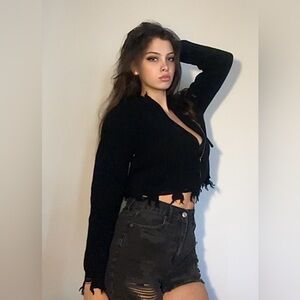 Hooked Up by IOT Black Distressed Hoodie